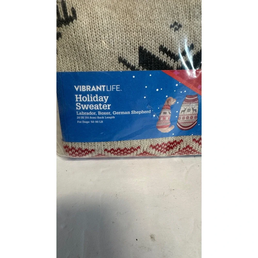Vibrant Life Holiday Sweater Dog Size L Red Oatmeal New Reindeer Fair Isle Knit